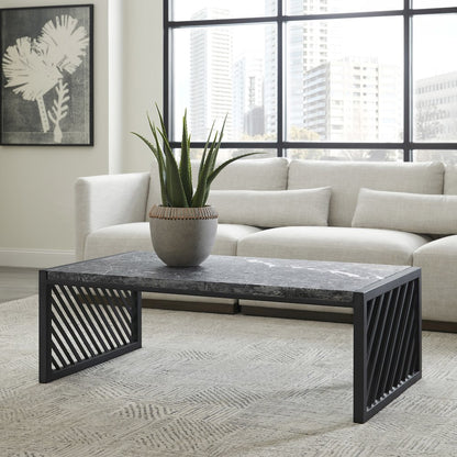 Modern Industrial Stone Top Cocktail Table