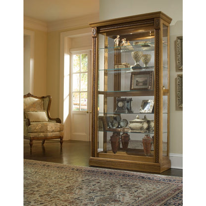 Lighted Sliding Door 5 Shelf Curio Cabinet in Maple Brown