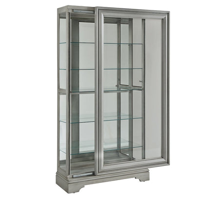 Traditional Sliding Door Curio, Gray Finish