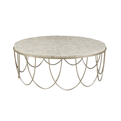 Round Stone Top Cocktail Table with Decorative Metal Base