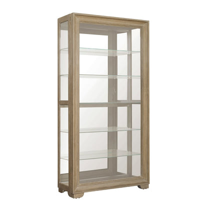 Light Wood Modern 5-Shelf Sliding Door Curio with LED Light