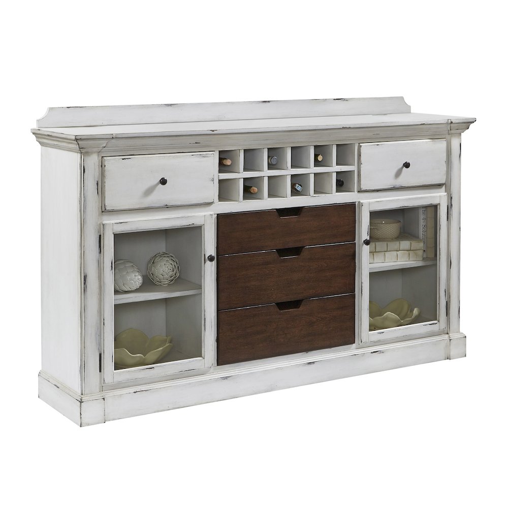 Distressed Sideboard with Storage and USB in White