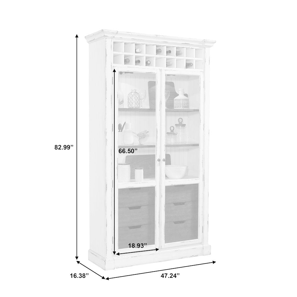 Display Curio Cabinet with Wine Storage in Antique White