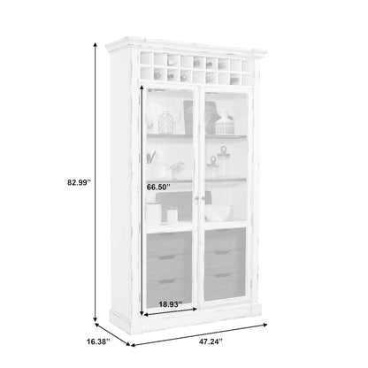 Display Curio Cabinet with Wine Storage in Antique White