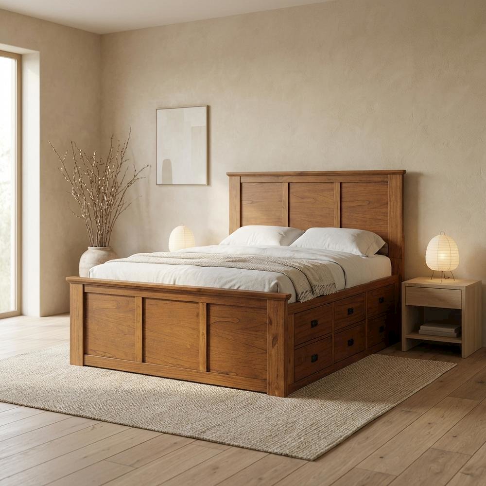 Solid Mindi Platform Bed in Mission Style with Oil-Rubbed Bronze Hardware