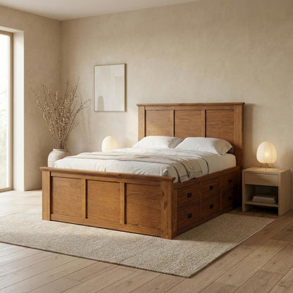Solid Mindi Platform Bed in Mission Style with Oil-Rubbed Bronze Hardware