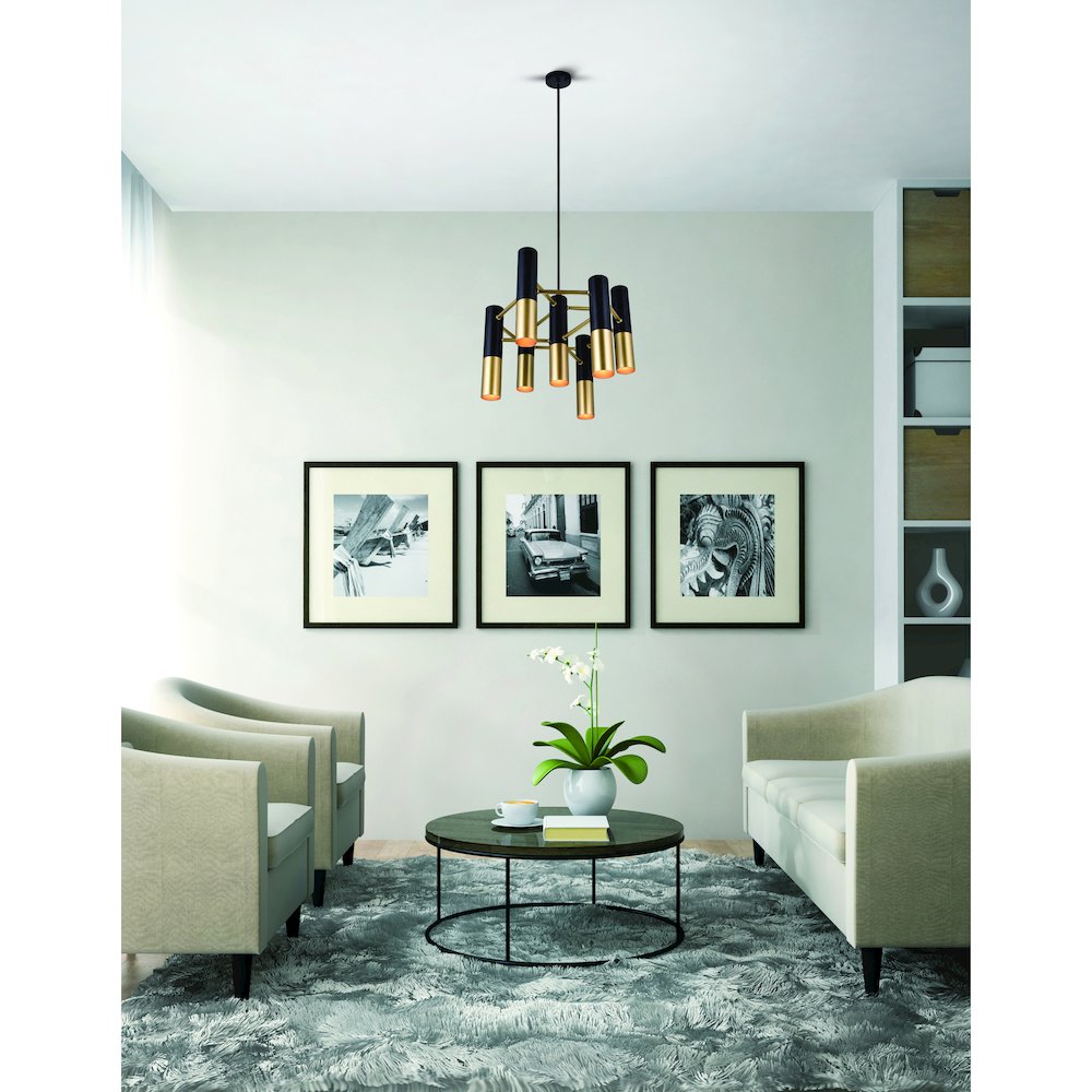 Anem 7 Light Down Chandelier With Matte Black & Satin Gold Finish