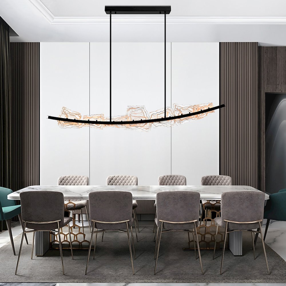 Arcus Integrated LED 70in Black Chandelier with Handcrafted Glass