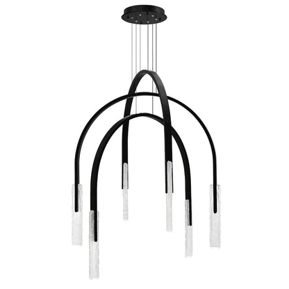 Curva Integrated LED 38in Black Chandelier with Handcrafted Glass