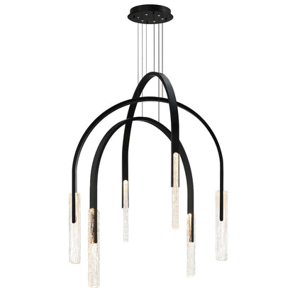 Curva Integrated LED 38in Black Chandelier with Handcrafted Glass