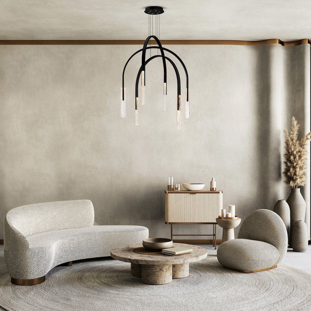 Curva Integrated LED 38in Black Chandelier with Handcrafted Glass