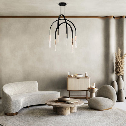 Curva Integrated LED 38in Black Chandelier with Handcrafted Glass