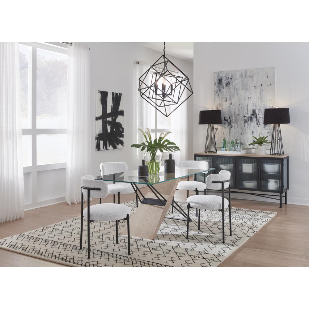 Aere Four Door Ribbed Glass, Metal and Wood Sideboard in Natural Ash and Black