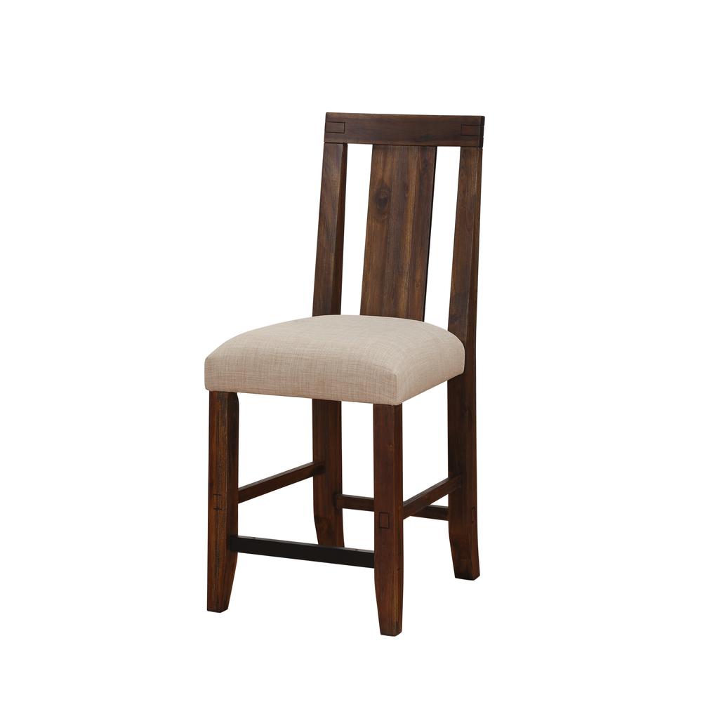 Meadow Solid Wood Upholstered Kitchen Counter Stool in Brick Brown, set of 2