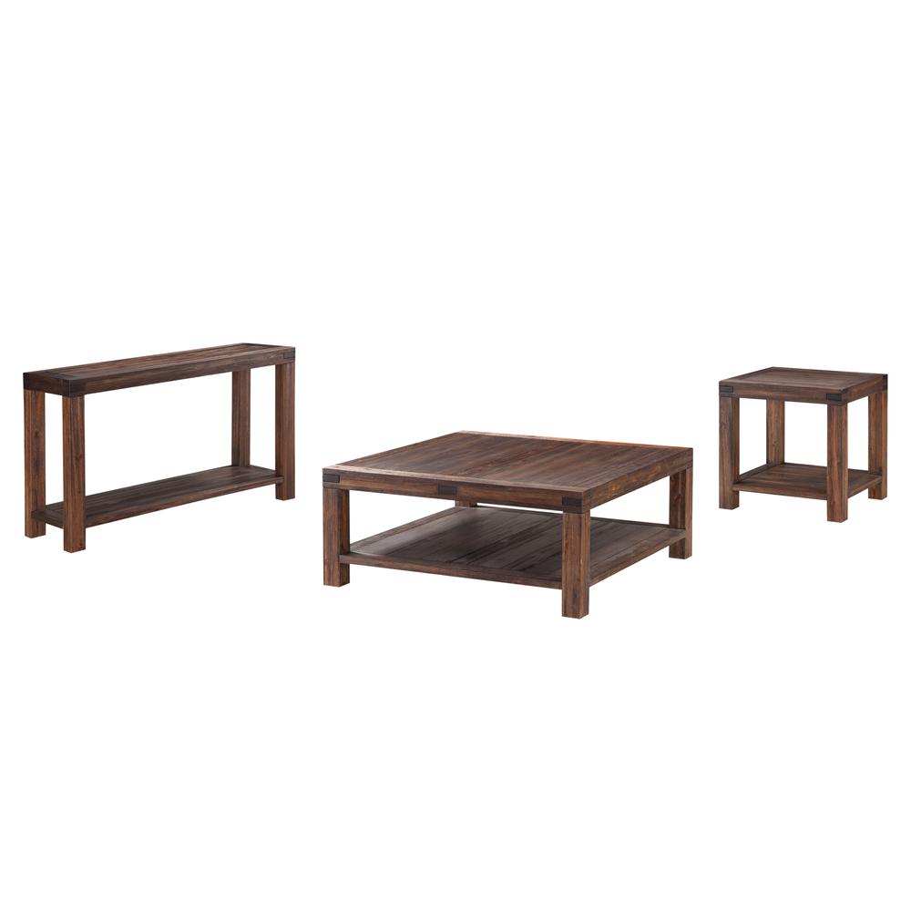 Meadow Solid Wood Rectangular Side Table in Brick Brown