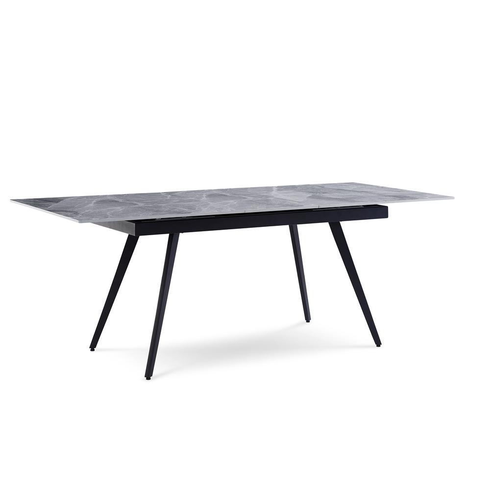 Lucia Extendable Stone Top Metal Leg Dining Table in Piedra and Black