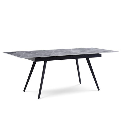 Lucia Extendable Stone Top Metal Leg Dining Table in Piedra and Black