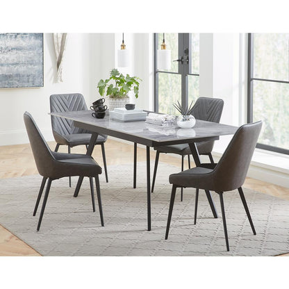 Lucia Extendable Stone Top Metal Leg Dining Table in Piedra and Black
