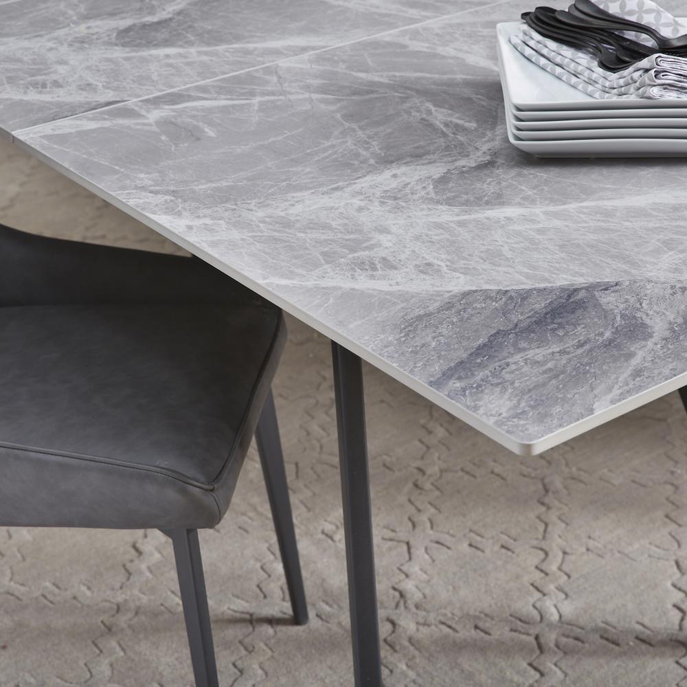 Lucia Extendable Stone Top Metal Leg Dining Table in Piedra and Black