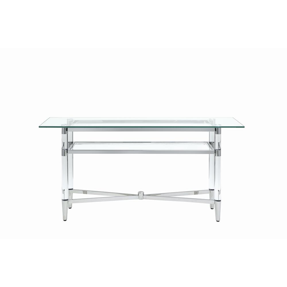 Marilyn Glass Top Dining Server in Polished Stainless Steel and Clear Acrylic