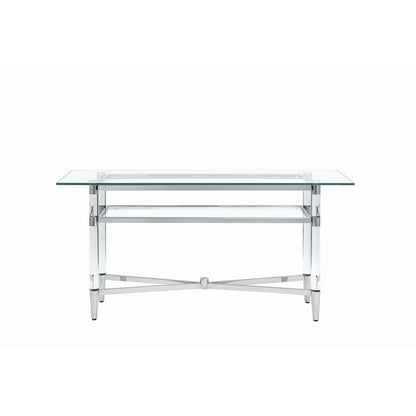 Marilyn Glass Top Dining Server in Polished Stainless Steel and Clear Acrylic