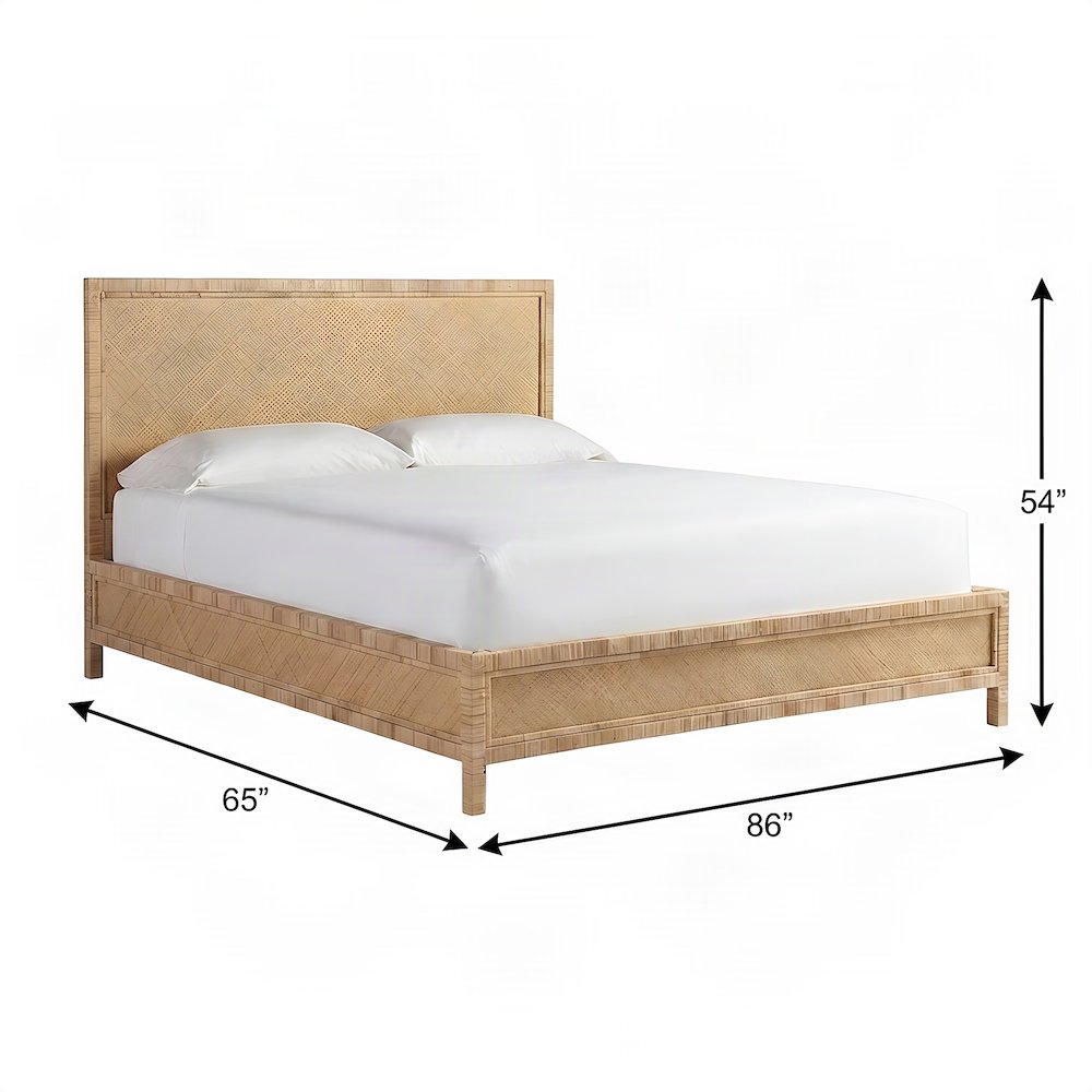 Rattan Raffia Platform Bed with Wrapped Split Rattan Angles, Queen, NA