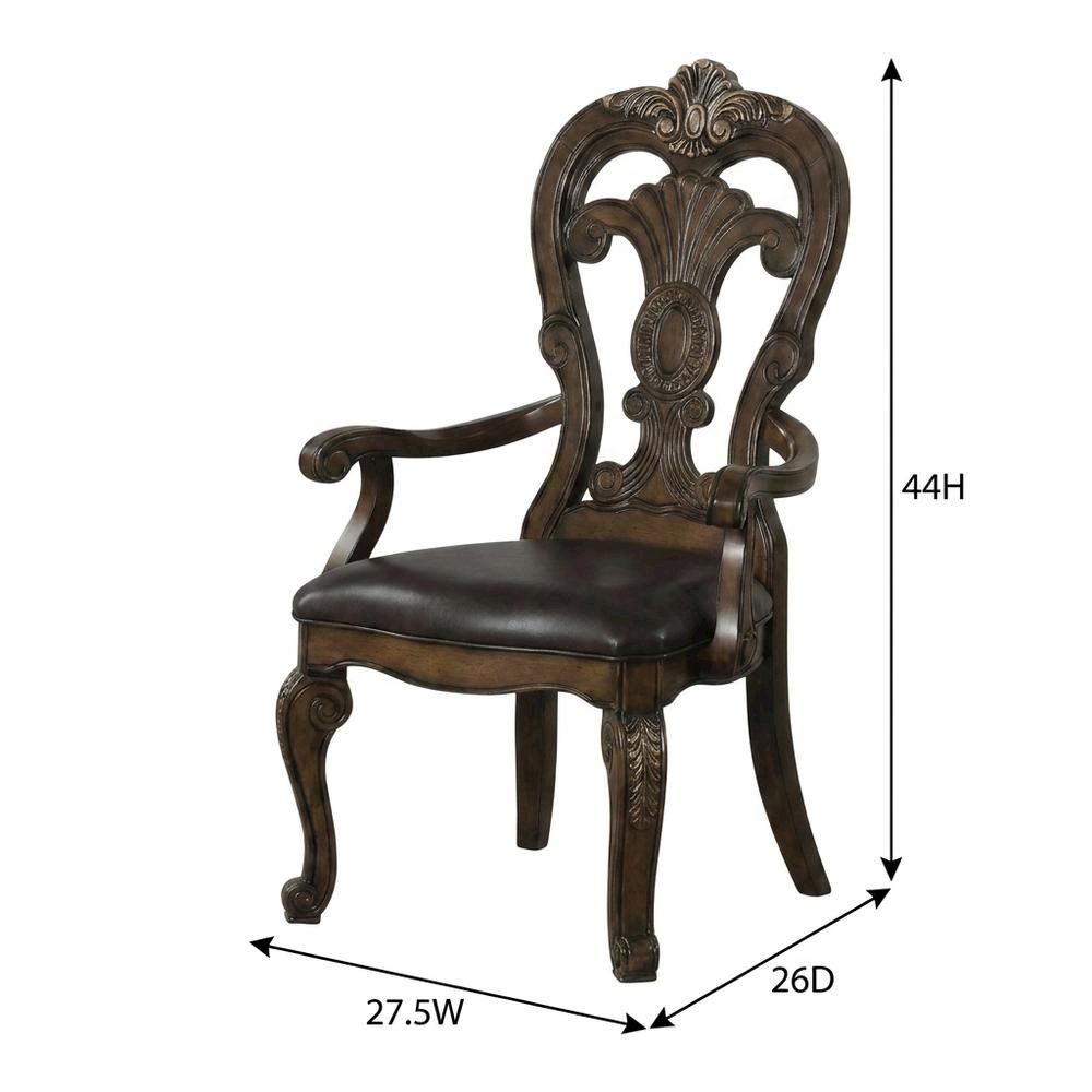 Dark Brown Upholstered Dining Arm Chair Set with Premium Fabric