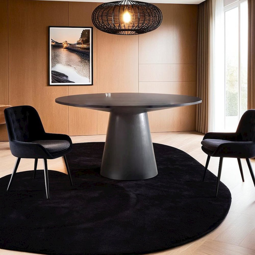 Elegant Black Round Dining Table, 47-Inch Wide Contemporary Design in Solid Wood