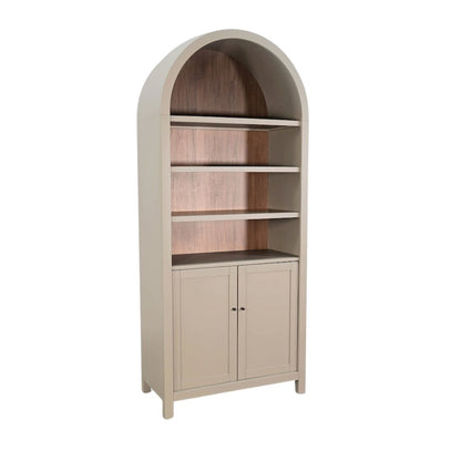 Gray Solid Wood Arched Cabinet with Doors, Hutch Cabinet with Storage