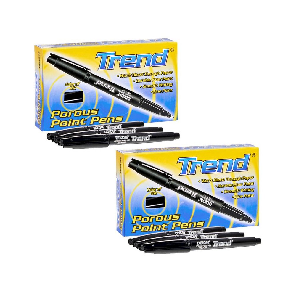 Trend Porous Point Pens, Black, 12 Per Pack, 2 Packs