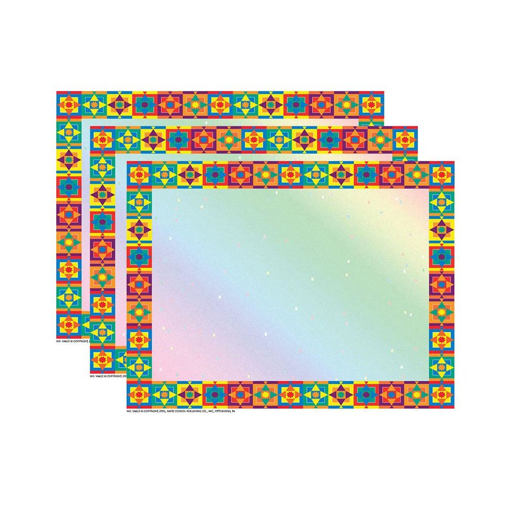 Multicolored Border Paper, 8.5" x 11", 50 Per Pack, 3 Packs