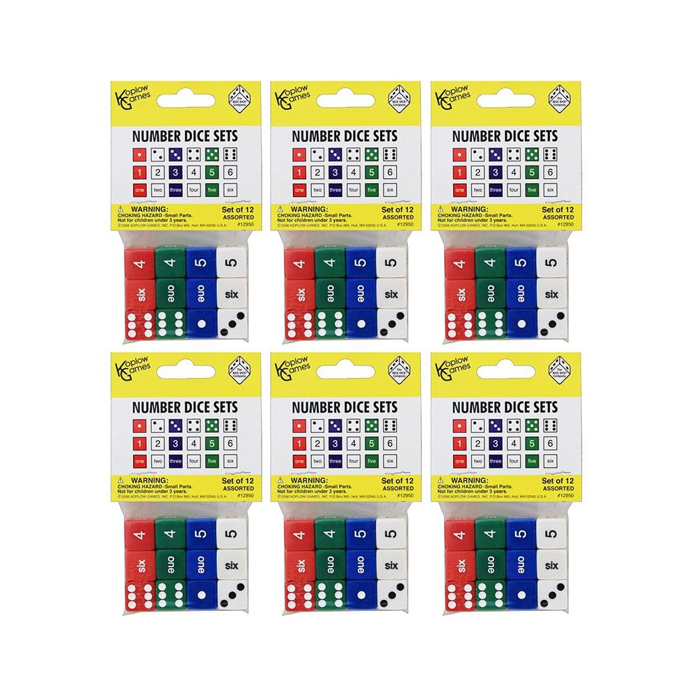 Number Dice Set, 12 Per Pack, 6 Packs