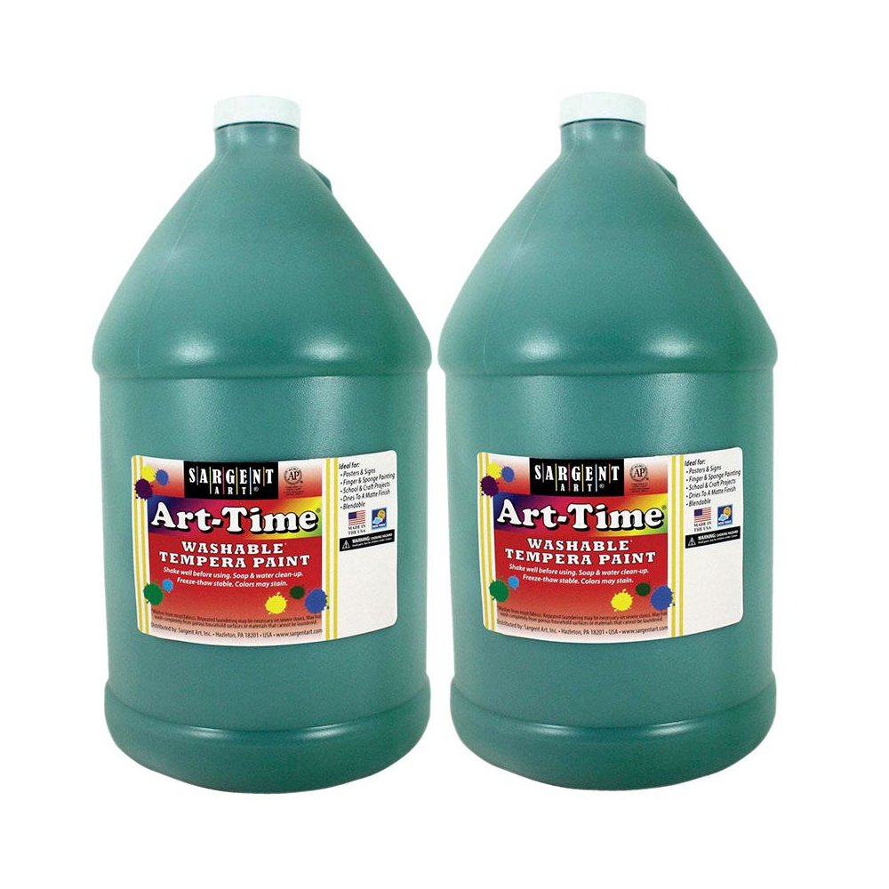 Art-Time Washable Tempera Paint, Green, Gallon, Pack of 2