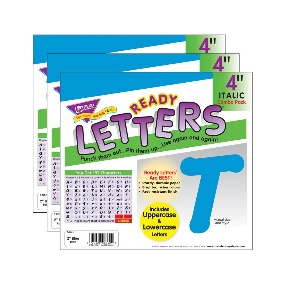 Blue 4" Italic Combo Ready Letters, 193 Per Pack, 3 Packs