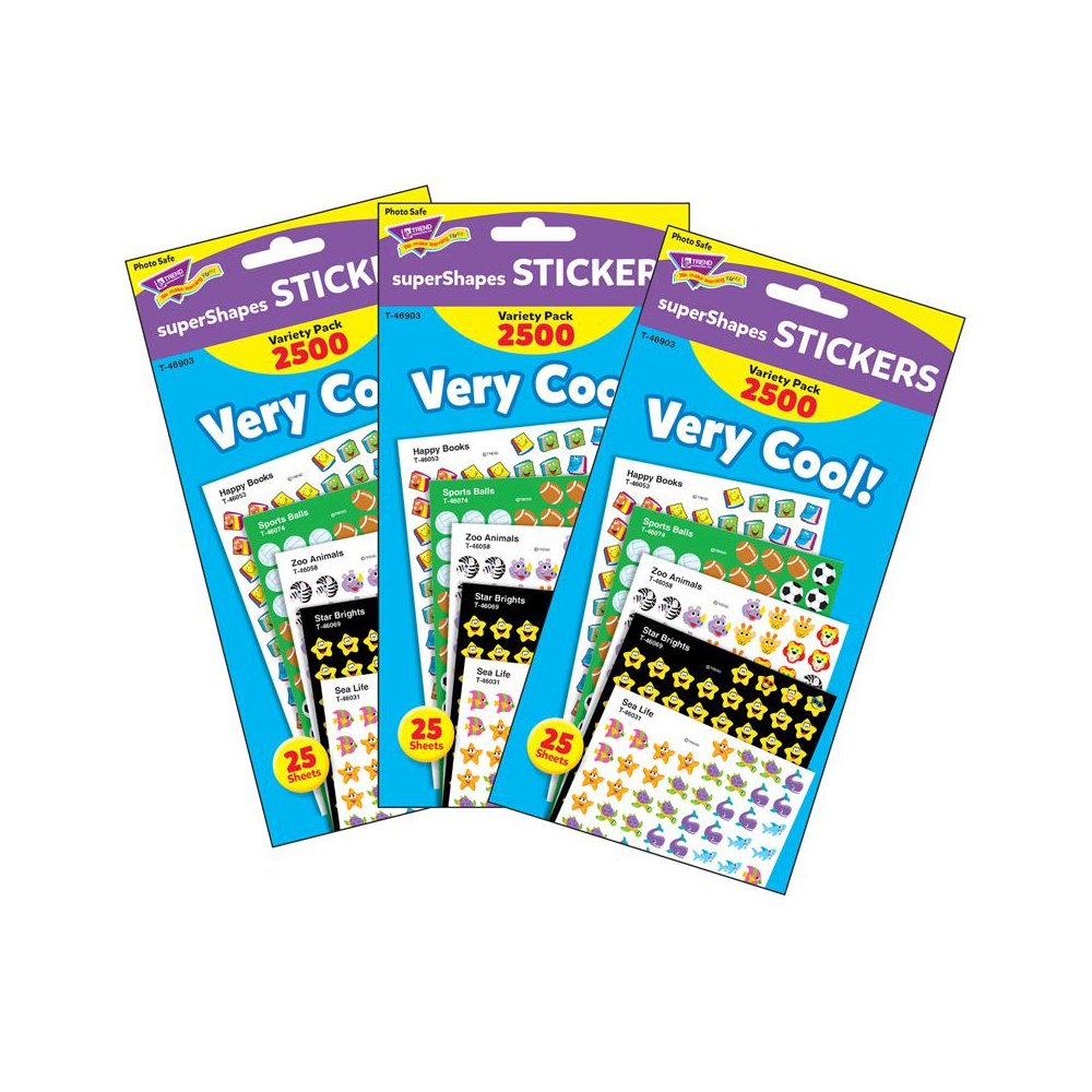 Very Cool! superShapes Stickers Variety Pack, 2500 Per Pack, 3 Packs