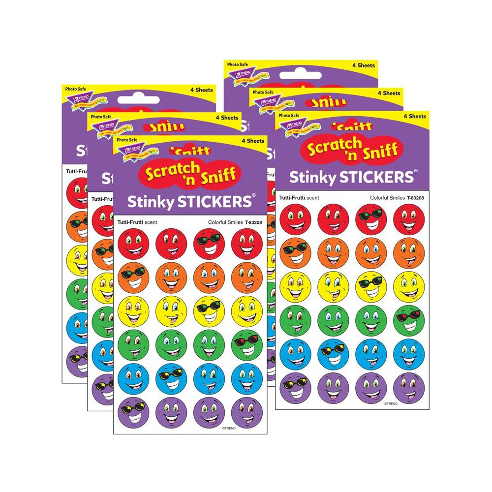 Colorful Smiles/Tutti-Frutti Stinky Stickers, 96 Per Pack, 6 Packs