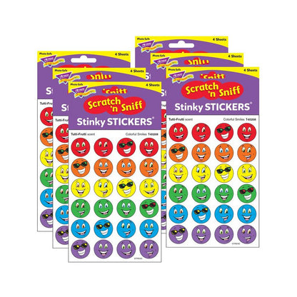 Colorful Smiles/Tutti-Frutti Stinky Stickers, 96 Per Pack, 6 Packs
