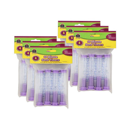Small Sand Timer, 10 Minute, Purple, 4 Per Pack, 6 Packs