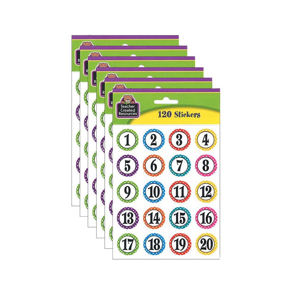 Polka Dots Numbers Stickers, 120 Per Pack, 6 Packs