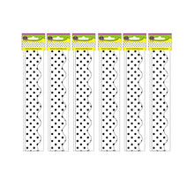 Black Polka Dots on White Scalloped Border Trim, 35 Feet Per Pack, 6 Packs