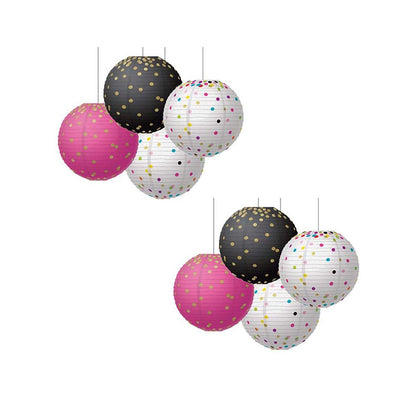 Gold Foil & Confetti 8" Hanging Paper Lanterns, 6 Per Pack, 2 Packs