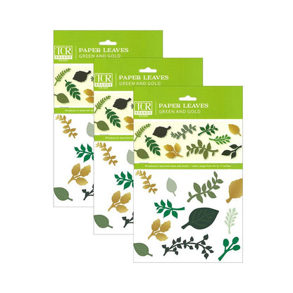 Green and Gold Paper Leaves, 40 Per Pack, 3 Packs