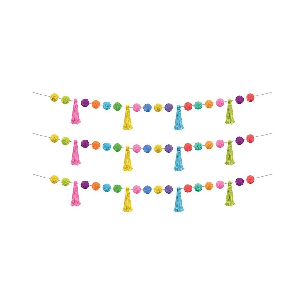 Colorful Pom-Poms and Tassels Garland, Pack of 3