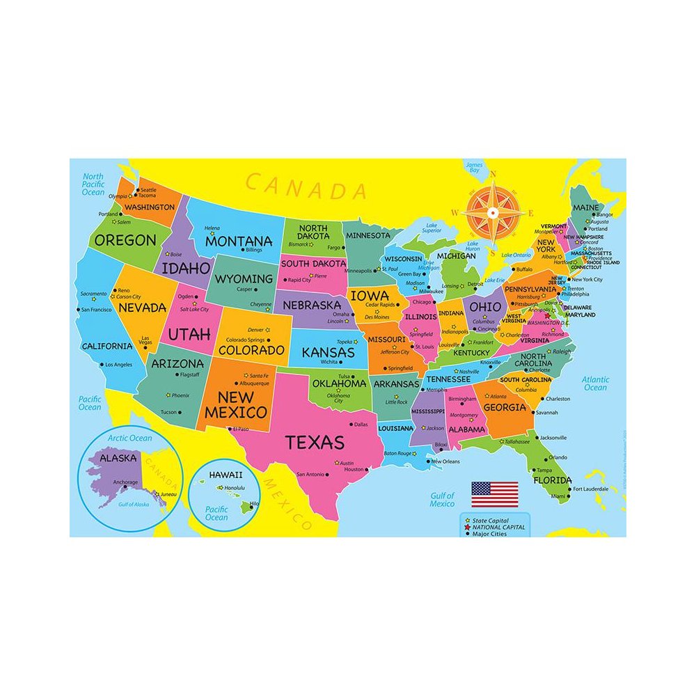 Placemat Studio Smart Poly USA Map Learning Placemat, Pack of 10