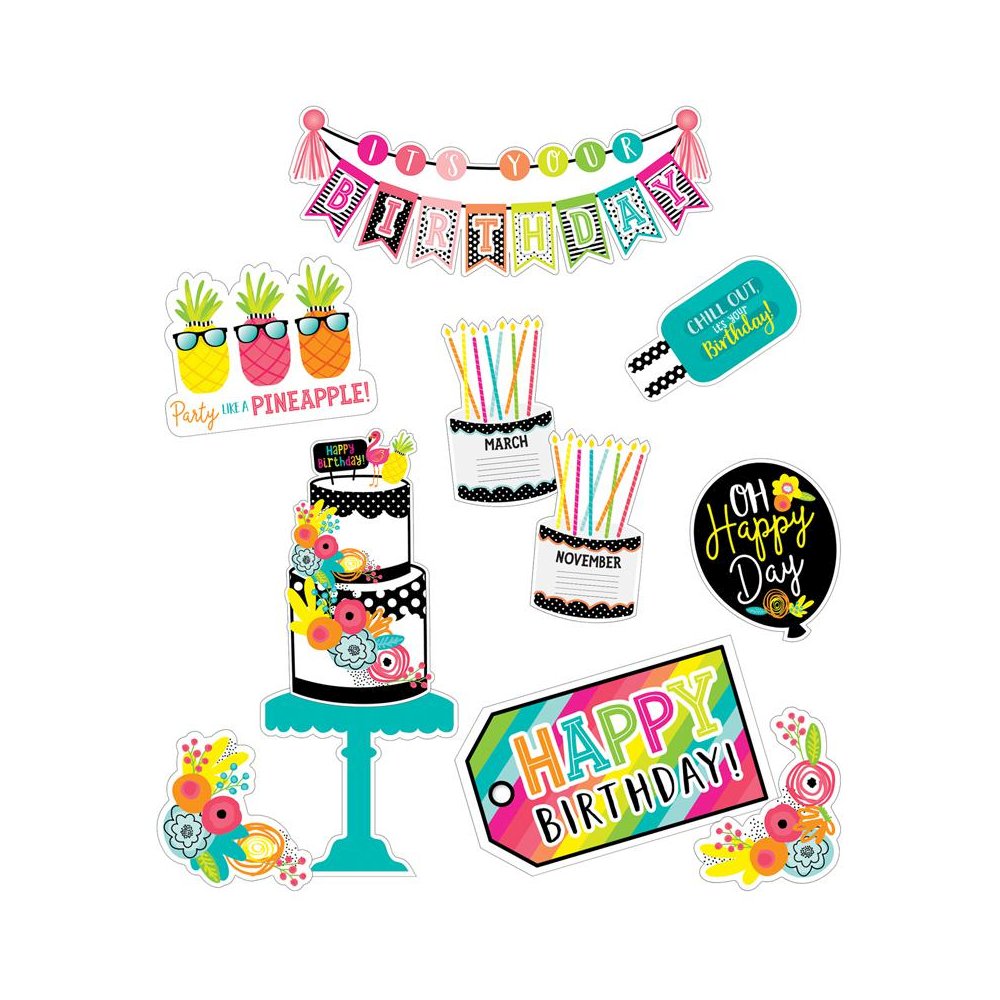 Simply Stylish Tropical Pineapple Birthday Bulletin Board Set, 21 Pieces