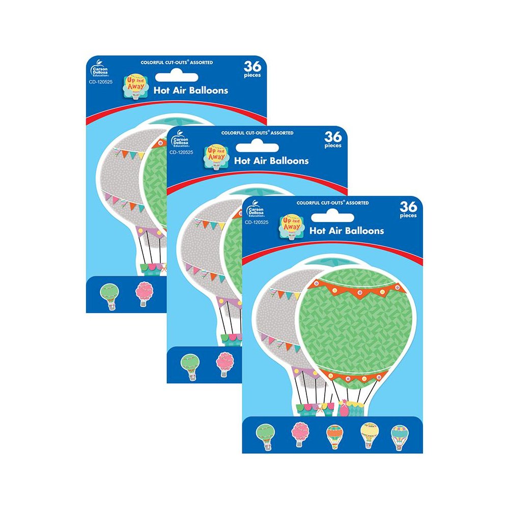 Up and Away Hot Air Balloons Cut-Outs, 36 Per Pack, 3 Packs