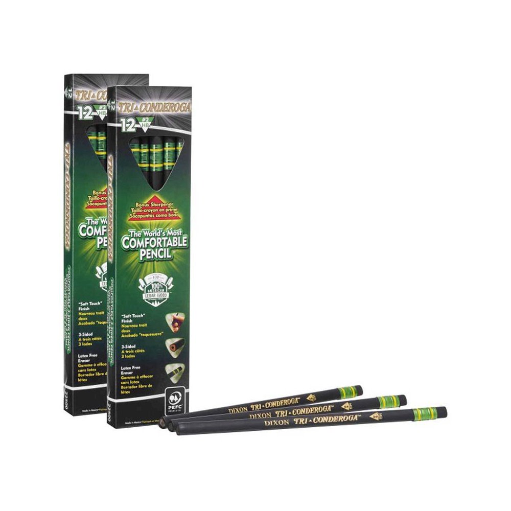 Tri-Conderoga 3-Sided Pencils with Sharpener, 12 Per Pack, 2 Packs
