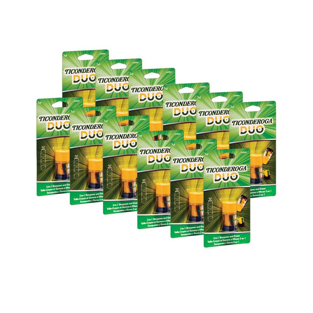 DUO Sharpener/Eraser, Green and Yellow, Pack of 12
