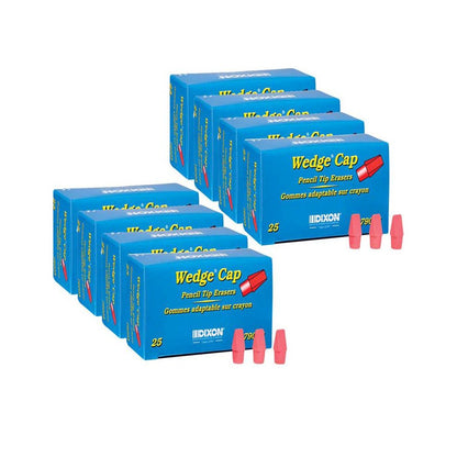 Wedge Pencil Cap Erasers, Pink, 25 Per Pack, 8 Packs