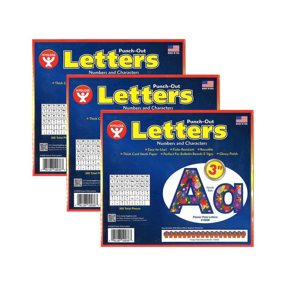 Flower Pots Punch-Out Letters, 350 Pieces Per Pack, 3 Packs